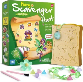 EDUMAN Flower Fairy Scavenger Hunt Dig Kit - Interactive Arts & Crafts, STEM Educational Toy with Clue Cards, Gemstone Dig Kit & DIY Jewelry Making Kits for Kids 6  - Ideal Birthday Gift for Girls
