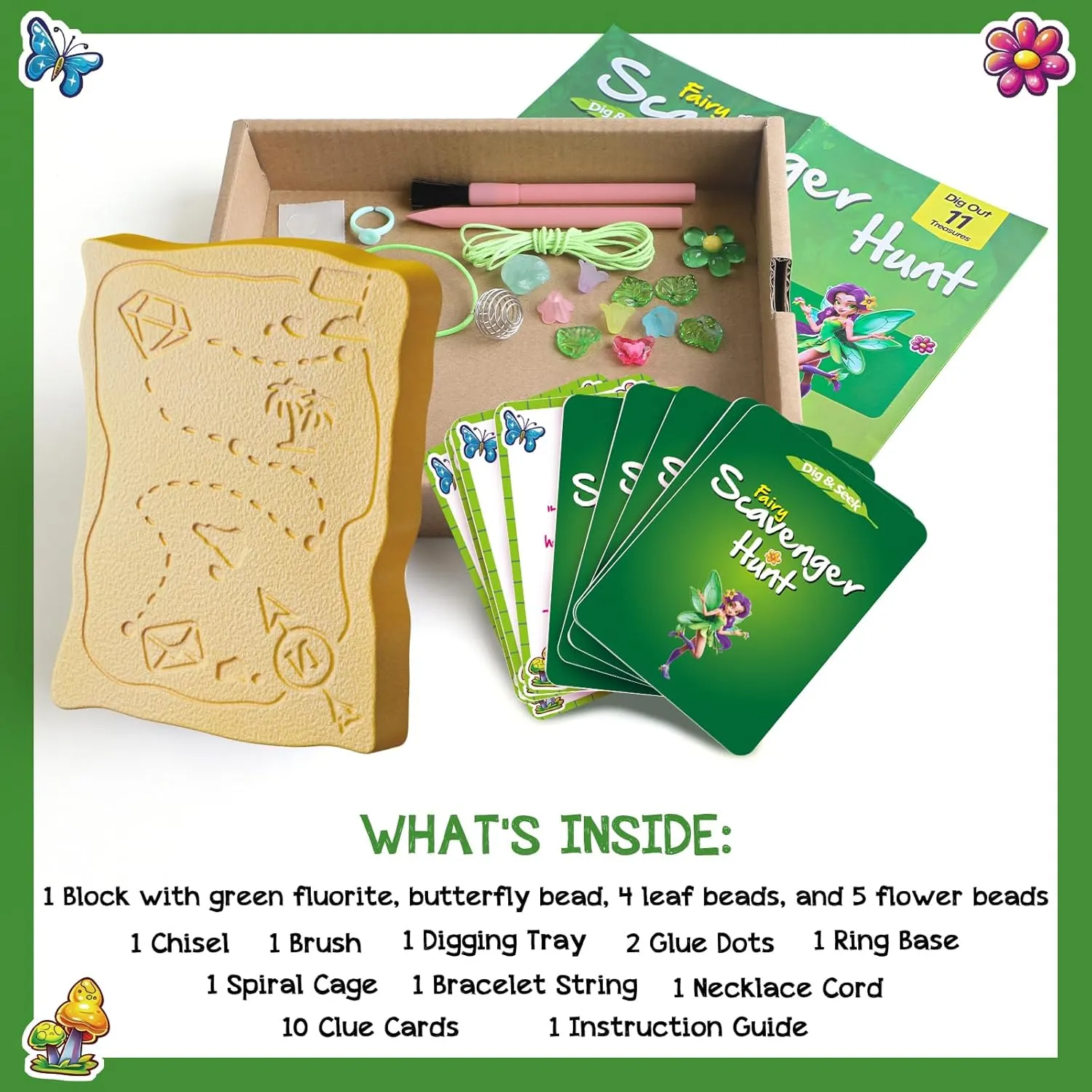 EDUMAN Flower Fairy Scavenger Hunt Dig Kit - Interactive Arts & Crafts, STEM Educational Toy with Clue Cards, Gemstone Dig Kit & DIY Jewelry Making Kits for Kids 6  - Ideal Birthday Gift for Girls