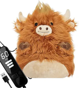 Electric Heating Pad for Menstrual Pain Relief - USB Powered Portable Electric Heat Pads,Cuddly Highland Cow Stuffed Animal, 12x9 Soft Plush for Neck/Back/Shoulder,Gift for Women,One Pack