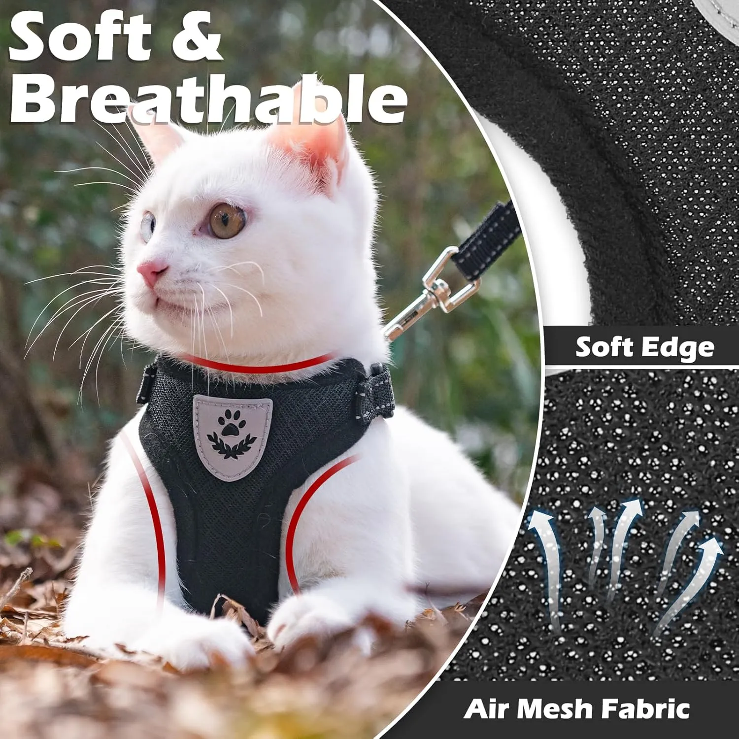 EXPAWLORER Cat Harness and Leash Set - Adjustable Escape Proof, Soft Reflective Vest Harness for Outdoor Walking, Breathable Lightweight Jacket for Small Medium Cats, Black S