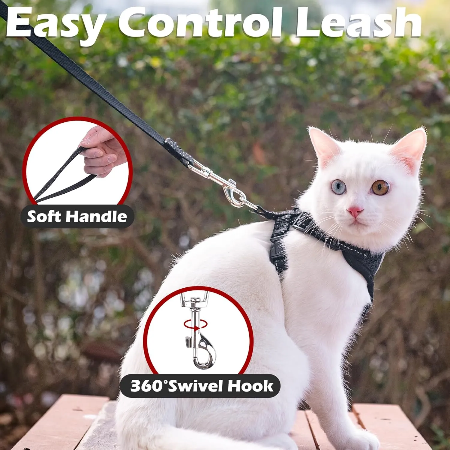 EXPAWLORER Cat Harness and Leash Set - Adjustable Escape Proof, Soft Reflective Vest Harness for Outdoor Walking, Breathable Lightweight Jacket for Small Medium Cats, Black S