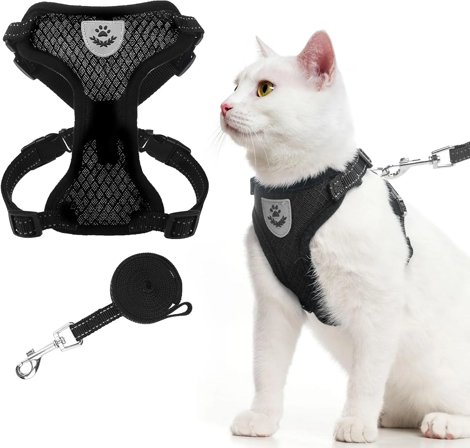 EXPAWLORER Cat Harness and Leash Set - Adjustable Escape Proof, Soft Reflective Vest Harness for Outdoor Walking, Breathable Lightweight Jacket for Small Medium Cats, Black S