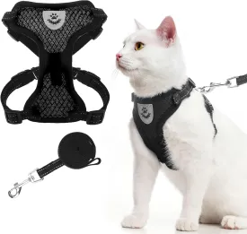 EXPAWLORER Cat Harness and Leash Set - Adjustable Escape Proof, Soft Reflective Vest Harness for Outdoor Walking, Breathable Lightweight Jacket for Small Medium Cats, Black S