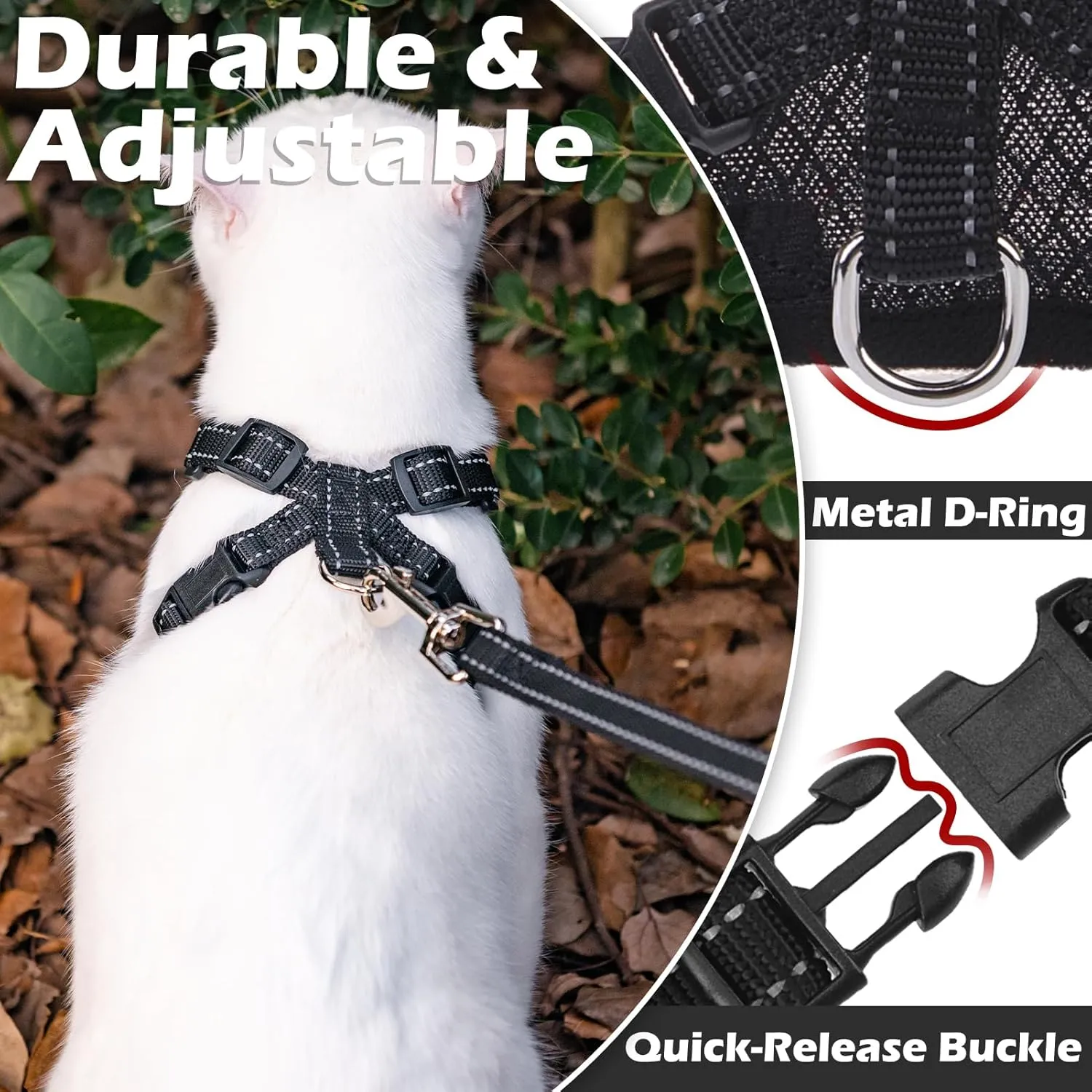 EXPAWLORER Cat Harness and Leash Set - Adjustable Escape Proof, Soft Reflective Vest Harness for Outdoor Walking, Breathable Lightweight Jacket for Small Medium Cats, Black S