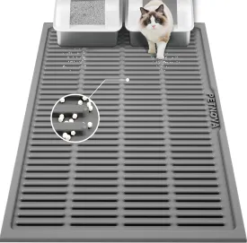 Extra Large Litter Mat: XL 40"x30" Silicone Waterproof Groove Design Litter Trapping Mat Easy to Clean for Multiple-Cats - Jumbo Non-Slip Cat Box Rug for Floor (Grey)
