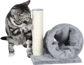 FluffyDream Small Cat Scratching Post with Cat Play Tunnel for Kittens, 11.8" Sisal Cat Scratching Post for Indoor Cats