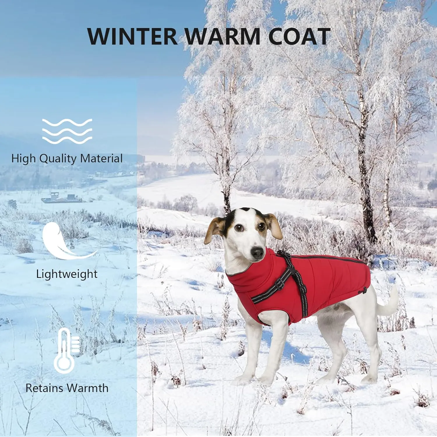 Geyecete Winter Warm Coat Waterproof Dog Jacket with Harness Traction Belt,Pet Outdoor Jacket Dog Autumn and Winter Clothes-Red-XL