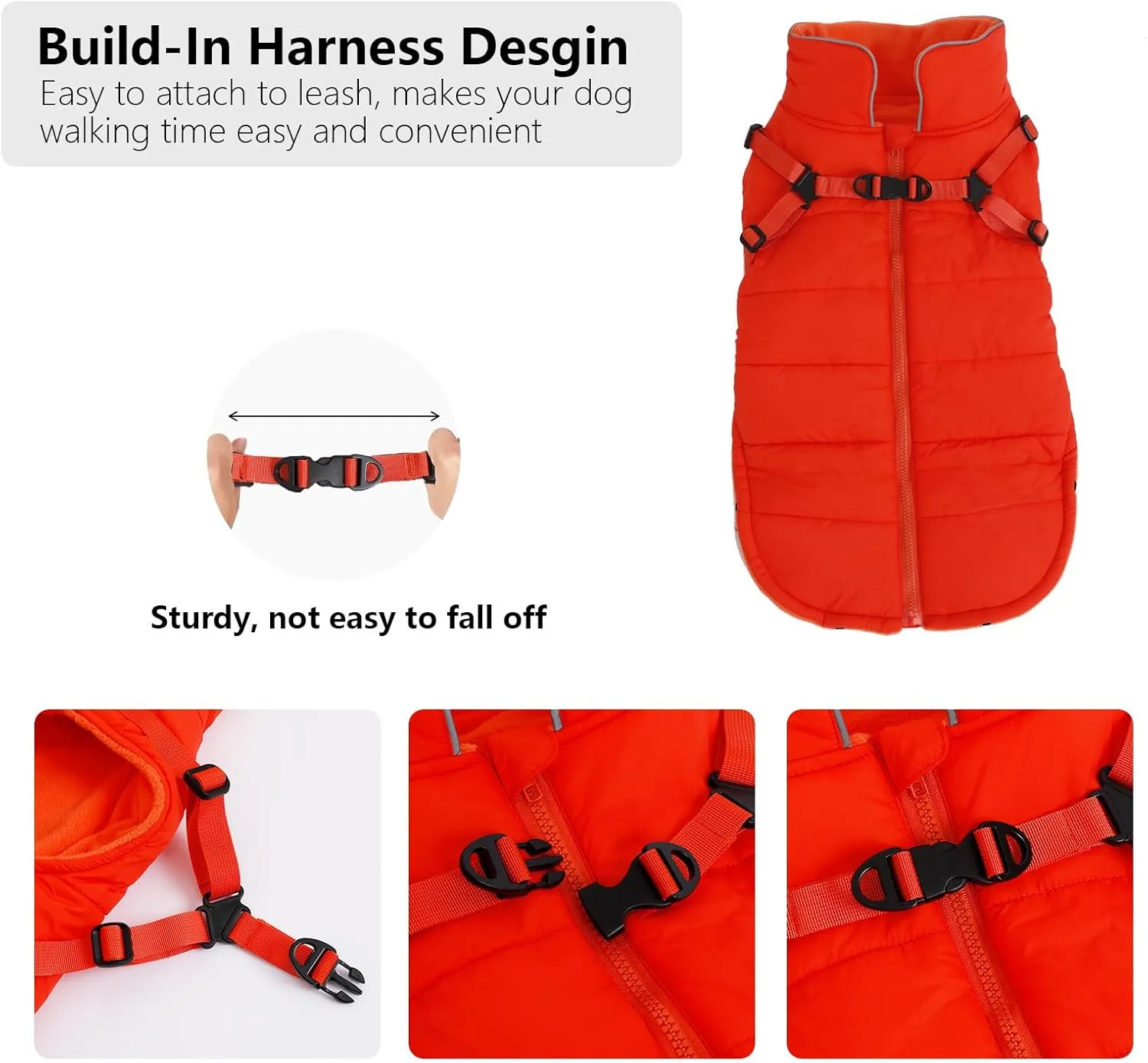 Geyecete Winter Warm Coat Waterproof Dog Winter Jacket with Harness Traction Belt,Windproof Pet Outdoor Jacket Dog Autumn-Orange-S
