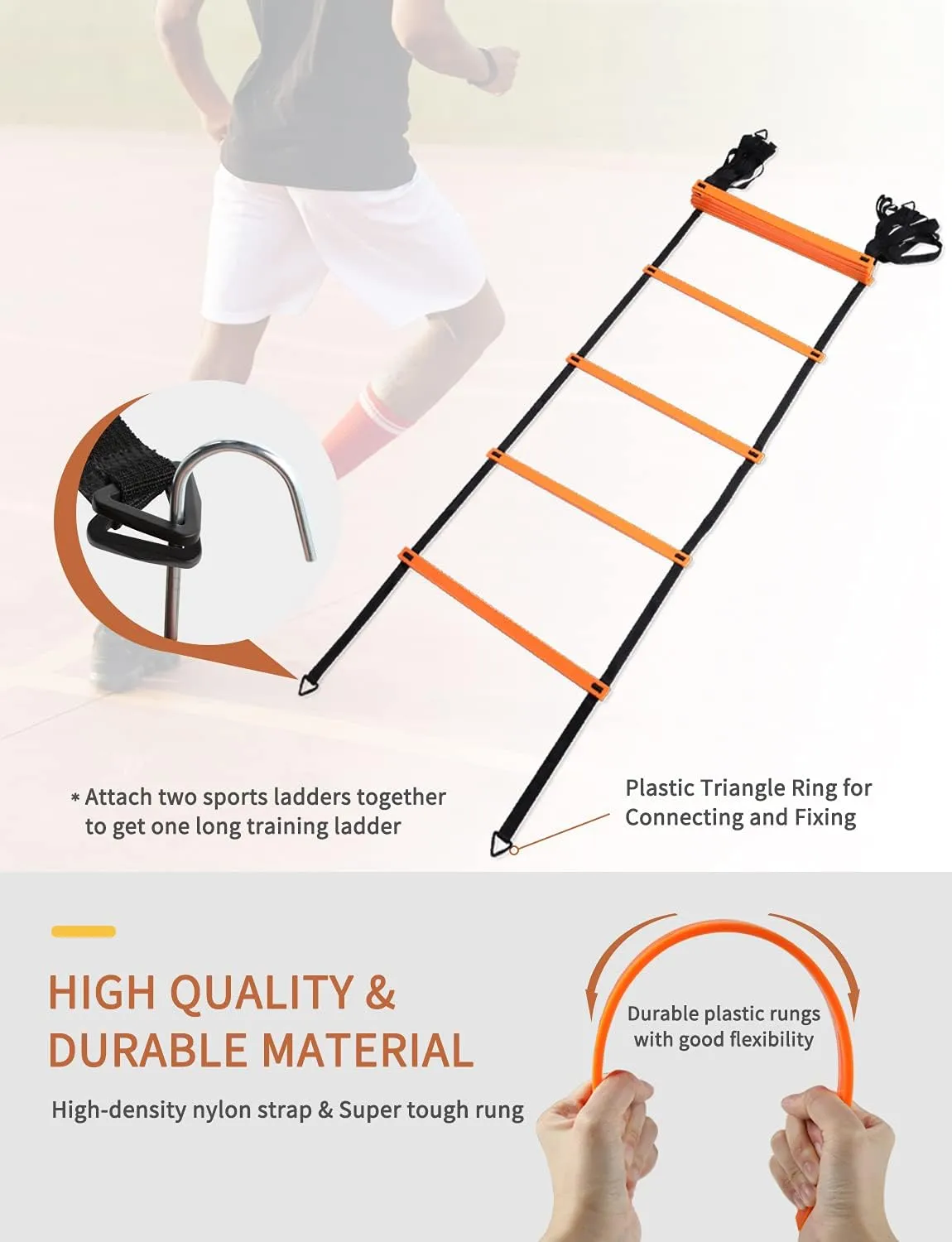 GHB Agility Ladder,Football Training Equipment Set,4 Agility Hurdles, 20 feet12 Rungs Speed Ladder,12 Disc Cones,Resistance Parachute, Jump Rope, 4 Resistance Bands