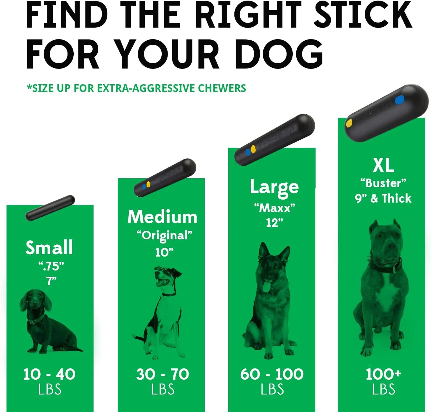Goughnuts  Dog Toys for Aggressive Chewers | Virtually Indestructible Dog Toys for Breeds Such as Pit Bulls and German Shepherds | Heavy Duty Rubber Stick Toy | Large
