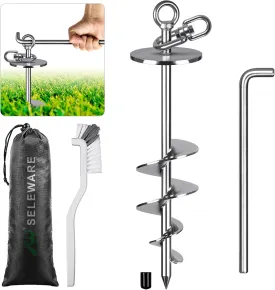 Heavy-Duty Dog Tie Out Stake  17" Rust-Proof Swivel Anchor for Large Dogs (Up to 220 lbs) | No-Tangle, Easy Install with Torsion Bar, Secure for Yard, Camping & Beach