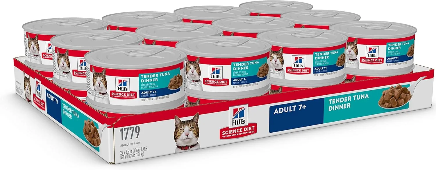 Hill's Science Diet Adult 7 , Senior Adult 7  Premium Nutrition, Wet Cat Food, Tuna Stew, 5.5 oz Can, Case of 24