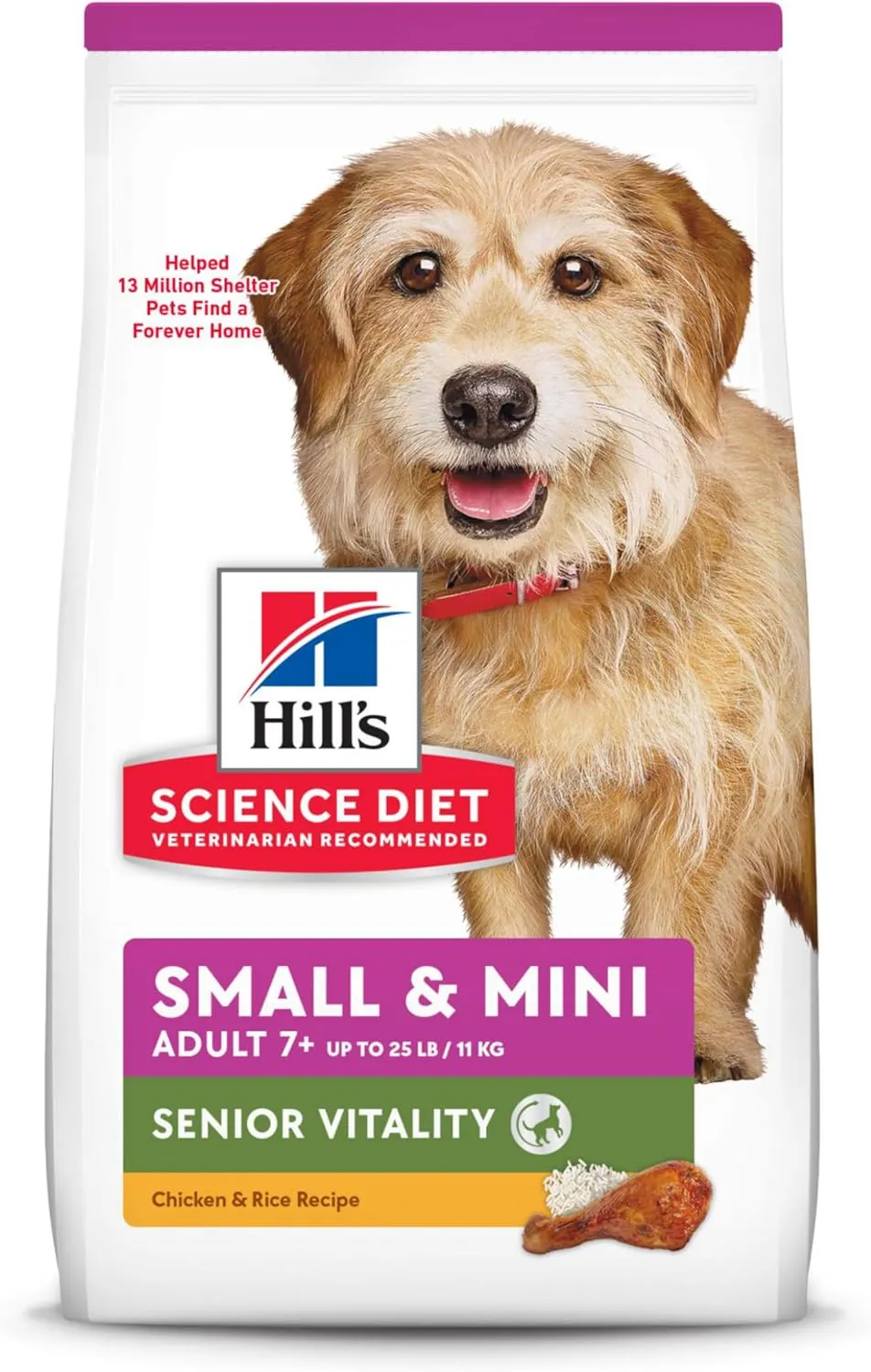 Hill's Science Diet Senior Vitality, Senior Adult 7 , Small & Mini Breeds Senior Premium Nutrition, Dry Dog Food, Chicken & Rice, 12.5 lb Bag
