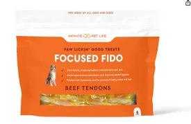 Infinite Pet Life Focused Fido Beef Tendon Chews for Dogs 6 Count Bag | Made in The USA | Beef Chew Rawhide