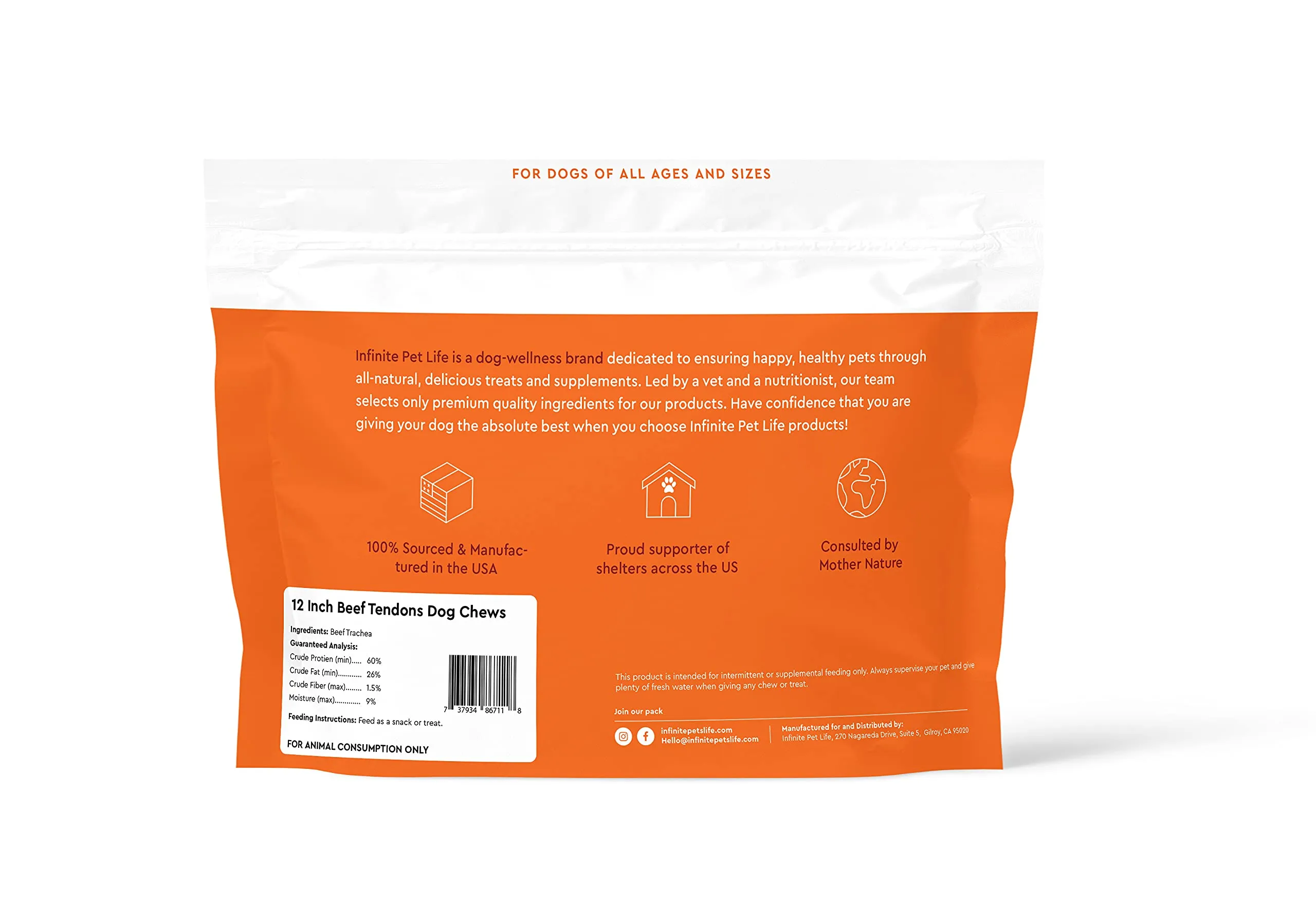 Infinite Pet Life Focused Fido Beef Tendon Chews for Dogs 6 Count Bag | Made in The USA | Beef Chew Rawhide