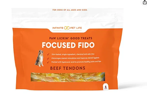 Infinite Pet Life Focused Fido Beef Tendon Chews for Dogs 6 Count Bag | Made in The USA | Beef Chew Rawhide