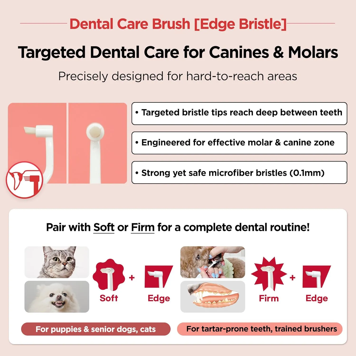 JAYU PET Dental Care Brush (Edge Bristles) 3ea - Micro Round Head Dog Toothbrush, Cat Toothbrush, Dental Care, Perfect for Kitten & Small Breed with End-tuft Diagonal-Shaped Bristle & Easy Grip Handle