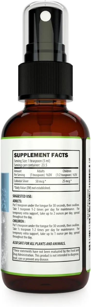 Kaiame Naturals Colloidal Silver, Ionic Silver Solution, 10 PPM, Large 4 oz Spray in Glass Bottle, Natural Immune Support Supplement, Safe for Adults, Children, and Pets