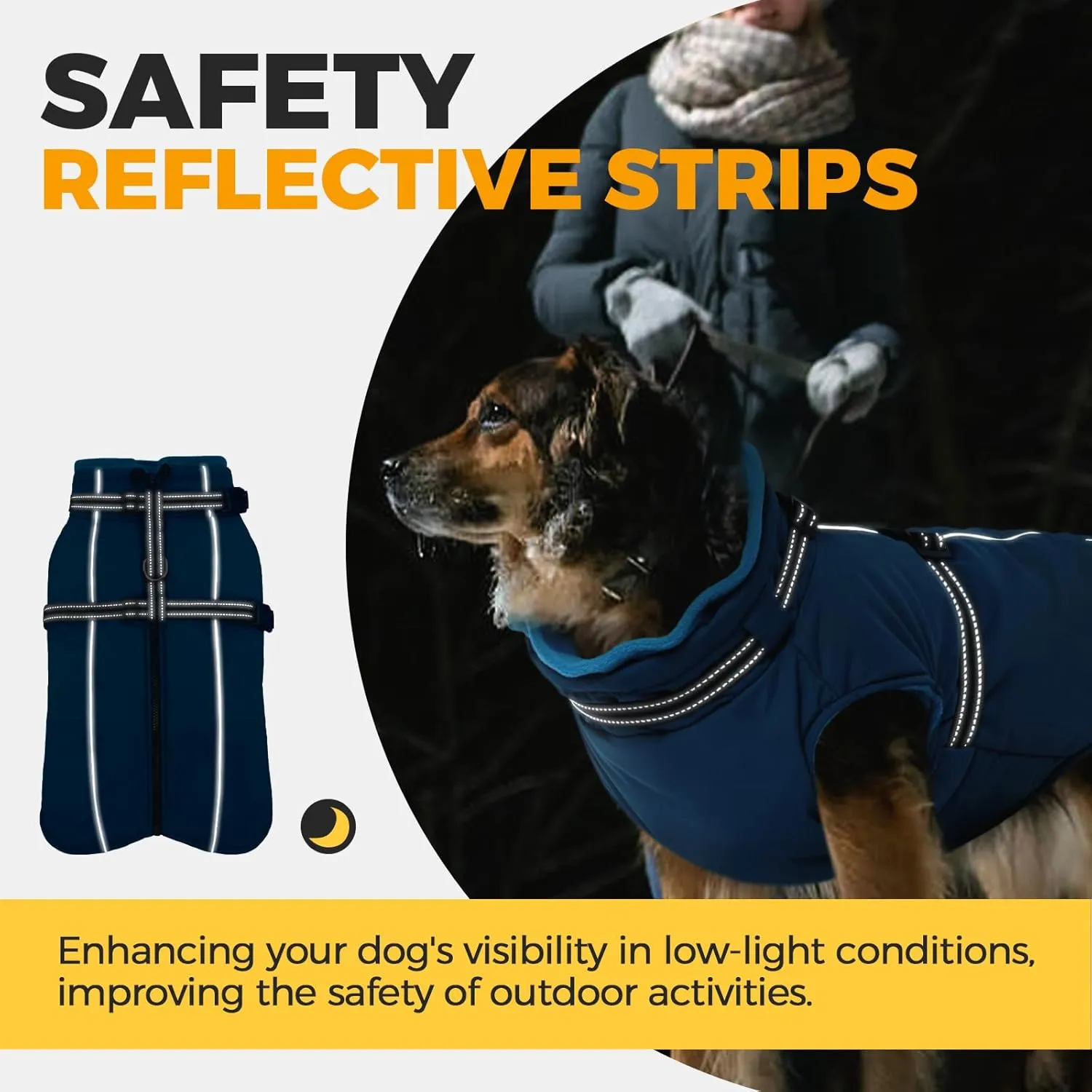 Lelepet Waterproof Dog Jacket with Harness - Warm Winter Coat, Fleece Jacket, Reflective Coats for Medium Dogs, Schnauzer, Pug, Blue, M