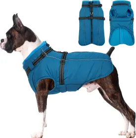 Lelepet Waterproof Dog Jacket with Harness - Warm Winter Coat, Fleece Jacket, Reflective Coats for Medium Dogs, Schnauzer, Pug, Blue, M