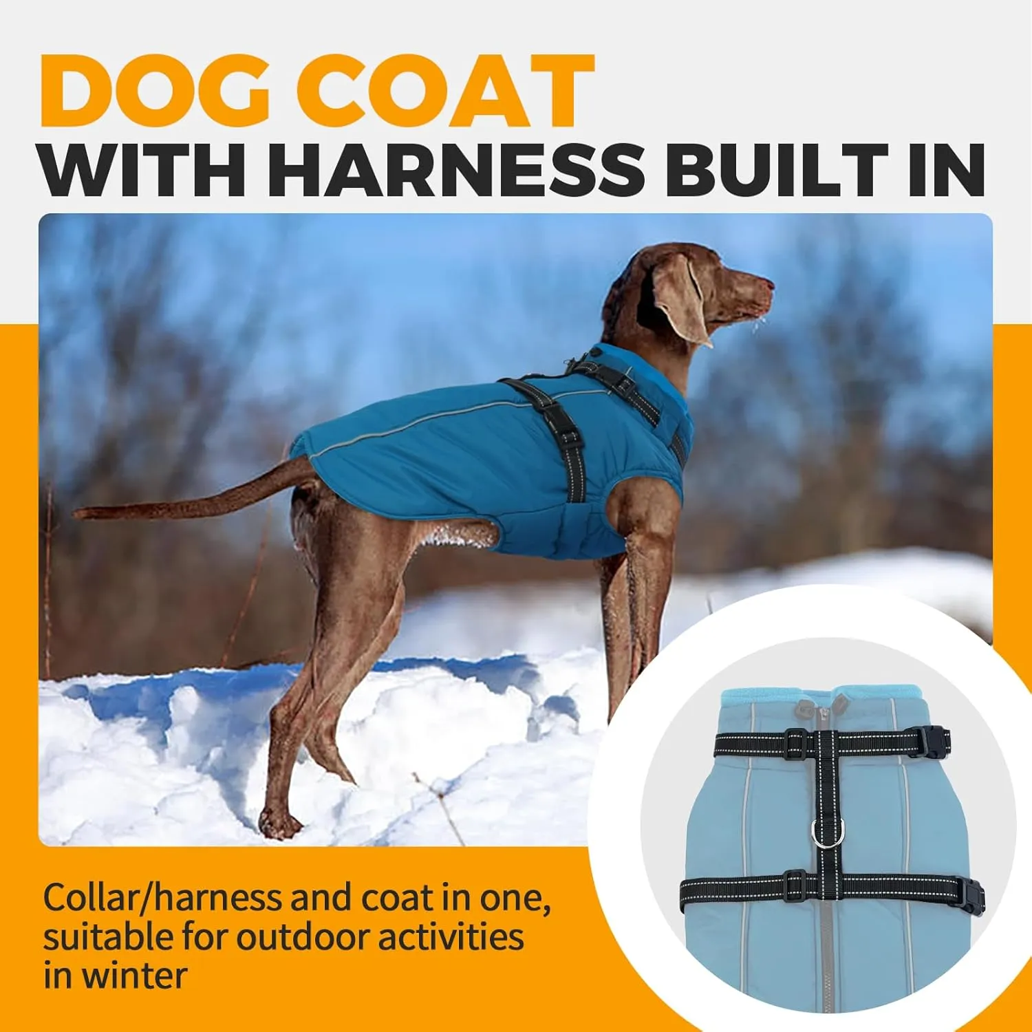 Lelepet Waterproof Dog Jacket with Harness - Warm Winter Coat, Fleece Jacket, Reflective Coats for Medium Dogs, Schnauzer, Pug, Blue, M