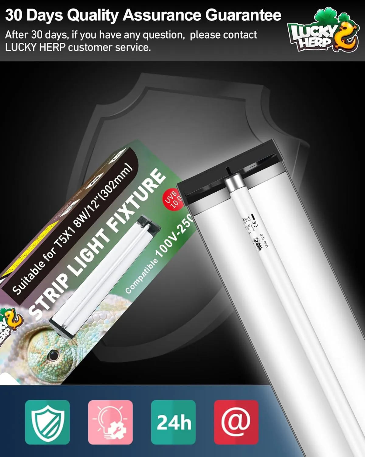 LUCKY HERP T5 Reptile Light Fixture Combo Kit 8W (New Upgrade), Desert UVB 10.0 12" Fluorescent Tube UVA UVB Reptile Light for Lizard, Bearded Dragon, Tortoise