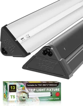 LUCKY HERP T5 Reptile Light Fixture Combo Kit 8W (New Upgrade), Desert UVB 10.0 12" Fluorescent Tube UVA UVB Reptile Light for Lizard, Bearded Dragon, Tortoise