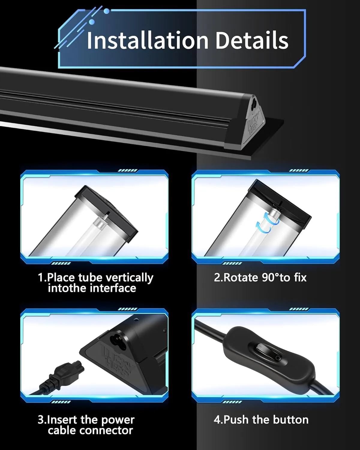 LUCKY HERP T5 Reptile Light Fixture Combo Kit 8W (New Upgrade), Desert UVB 10.0 12" Fluorescent Tube UVA UVB Reptile Light for Lizard, Bearded Dragon, Tortoise