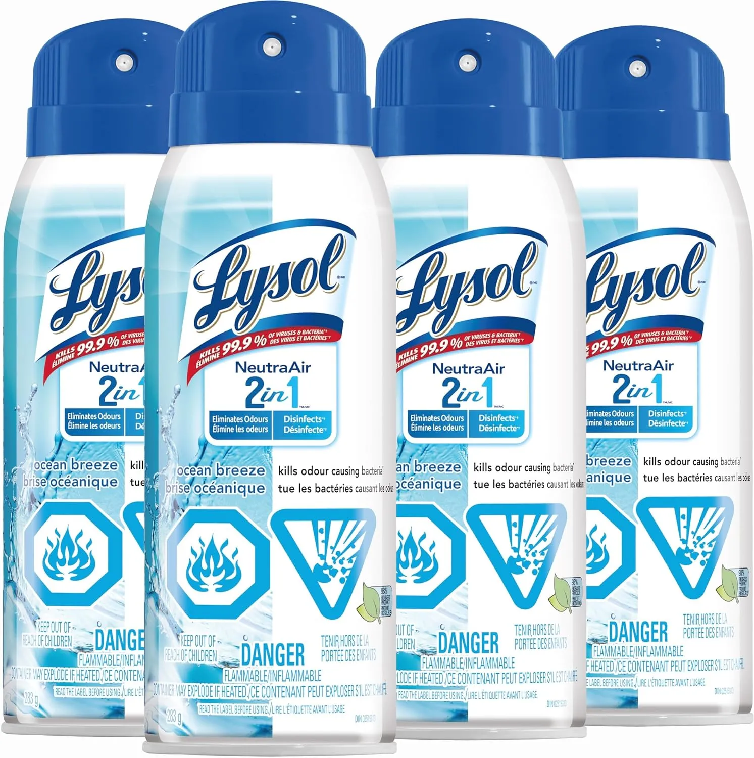 Lysol Neutra Air 2 in 1 Disinfectant Spray, Ocean Breeze Scent, Eliminates Odors, 10 Ounces (Pack of 4)