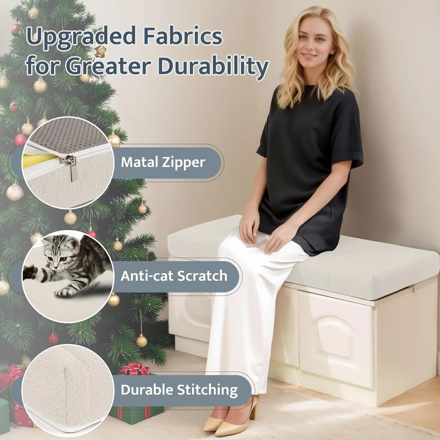 mudilun Bench Cushions for Indoor Furniture Non Slip Window Seat Cushions Indoor 70D High Resilience Sponge Bay Window Cushion Anti-cat Scratch Bench Pads