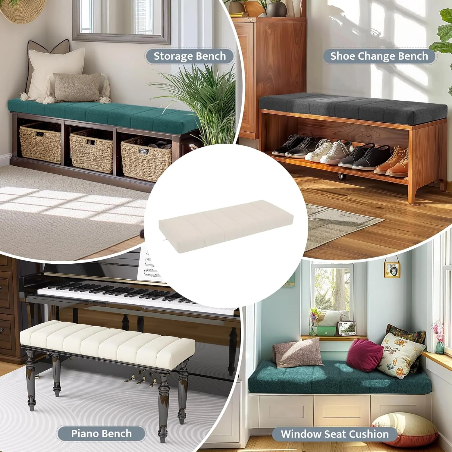 mudilun Bench Cushions for Indoor Furniture Non Slip Window Seat Cushions Indoor 70D High Resilience Sponge Bay Window Cushion Anti-cat Scratch Bench Pads