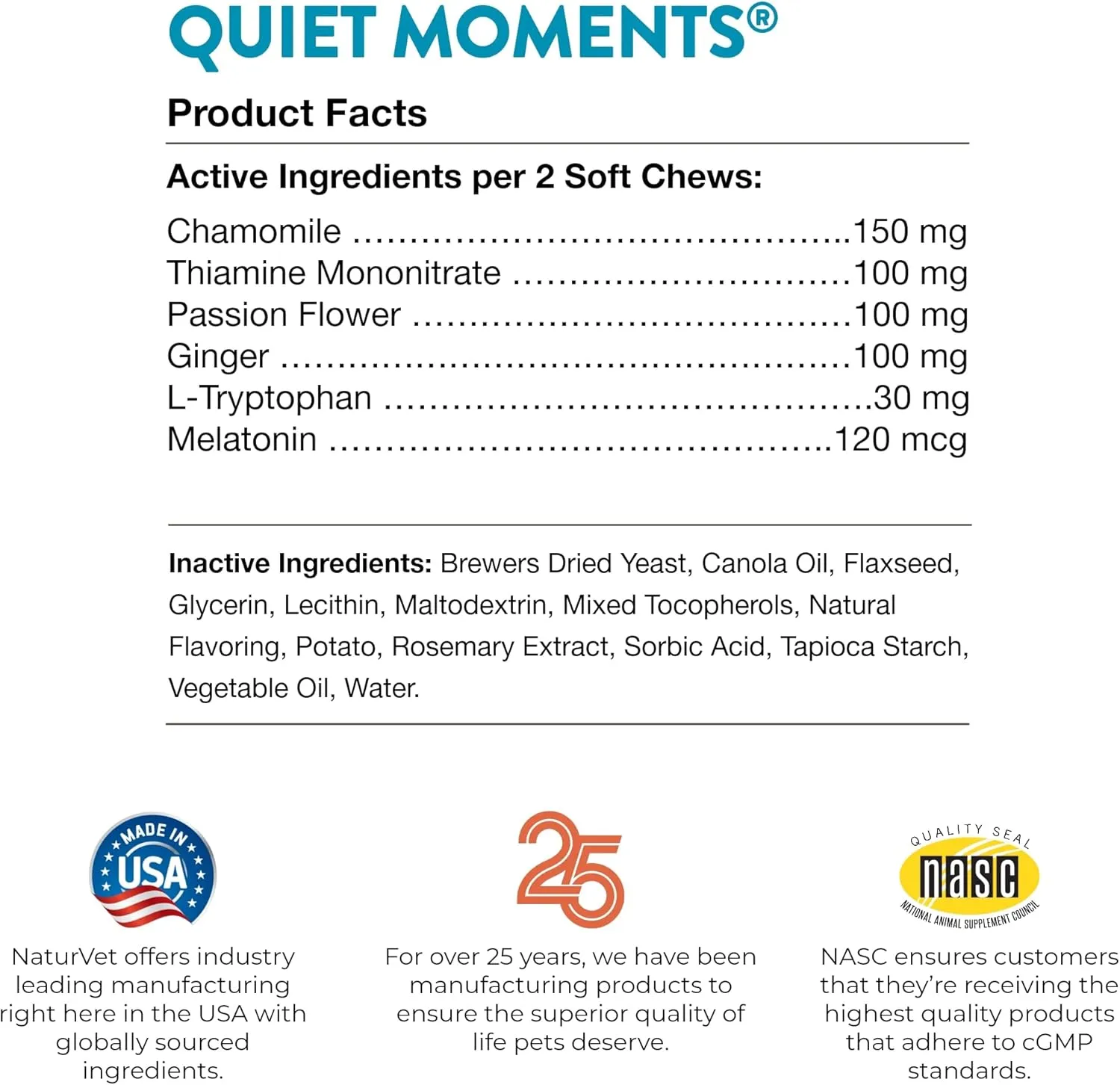NaturVet Quiet Moments Calming Aid Melatonin Dog Supplement  Helps Reduce Stress in Dogs  for Pet Storm Anxiety, Fireworks, Motion Sickness, Grooming, Separation, Travel  240 Ct. Chews