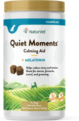 NaturVet Quiet Moments Calming Aid Melatonin Dog Supplement  Helps Reduce Stress in Dogs  for Pet Storm Anxiety, Fireworks, Motion Sickness, Grooming, Separation, Travel  240 Ct. Chews