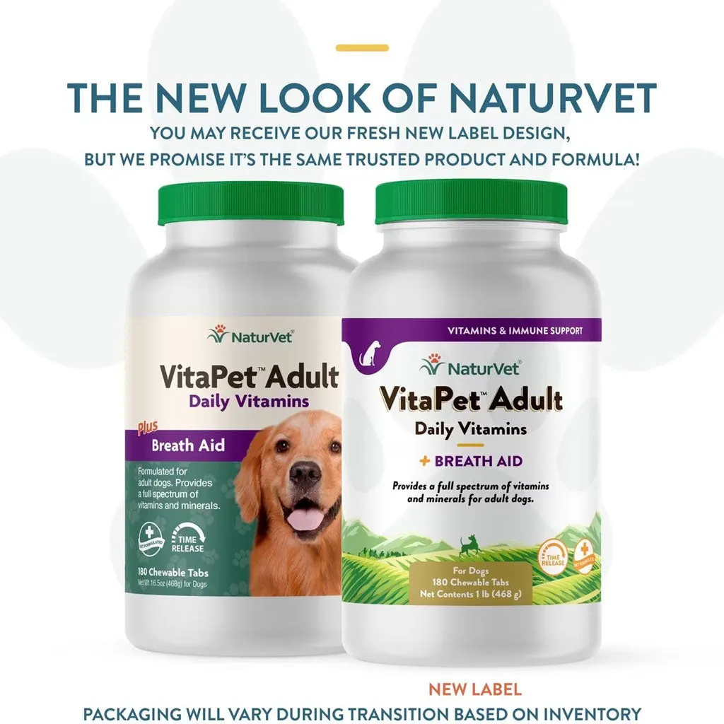 NaturVet VitaPet Adult Plus Breath Aid Chewable Tablets Multivitamin for Dogs