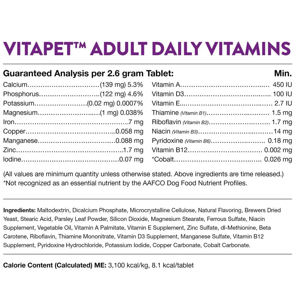 NaturVet VitaPet Adult Plus Breath Aid Chewable Tablets Multivitamin for Dogs