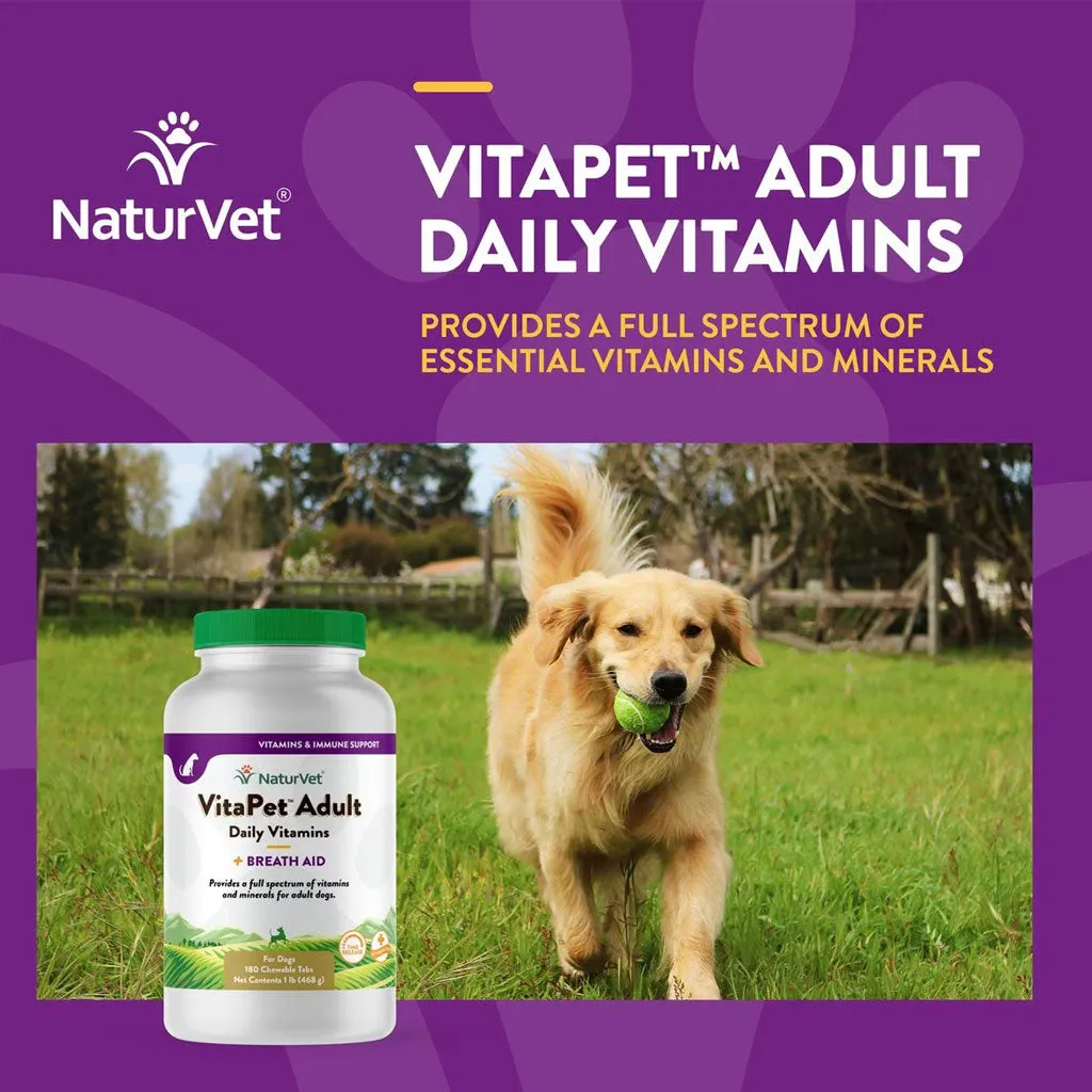 NaturVet VitaPet Adult Plus Breath Aid Chewable Tablets Multivitamin for Dogs