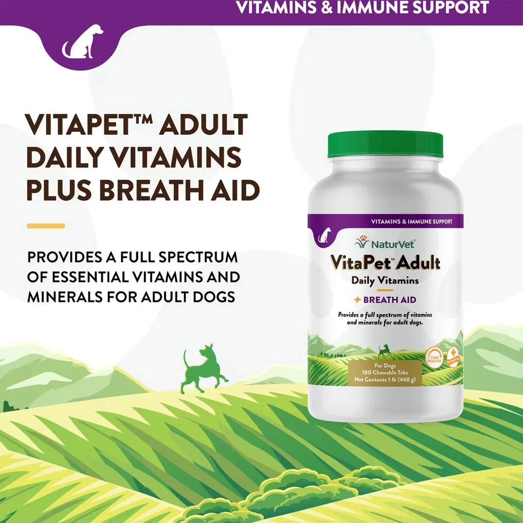 NaturVet VitaPet Adult Plus Breath Aid Chewable Tablets Multivitamin for Dogs