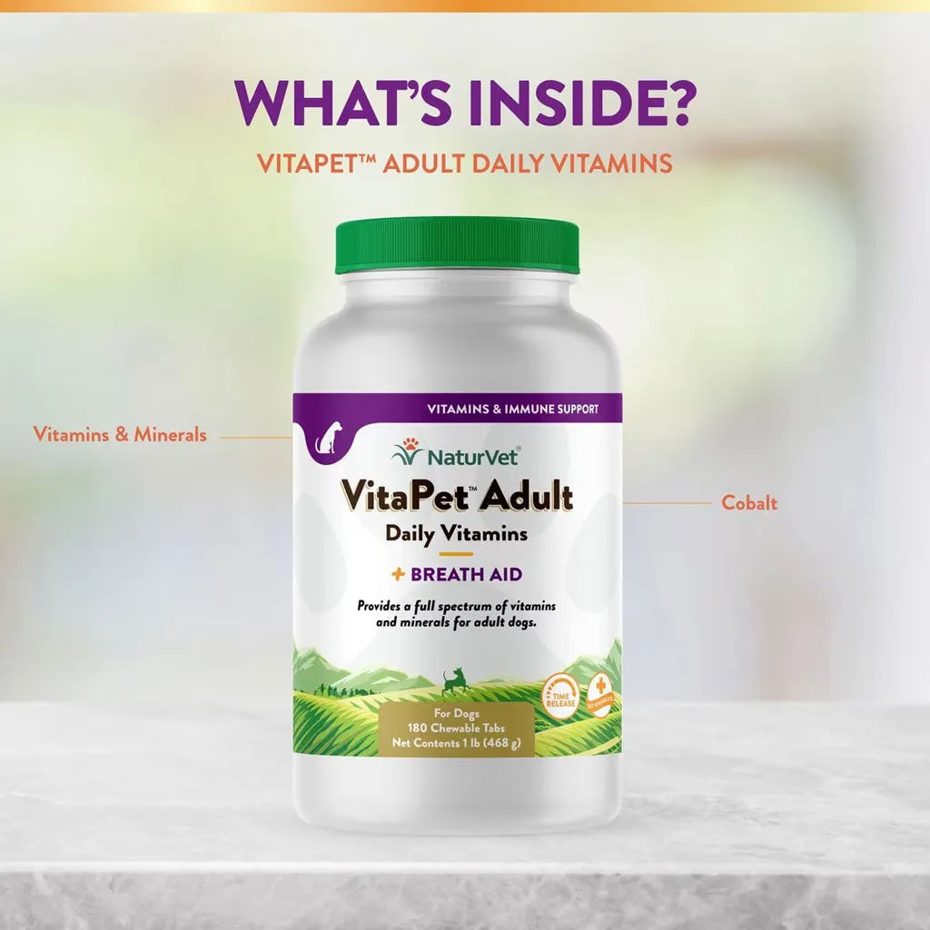 NaturVet VitaPet Adult Plus Breath Aid Chewable Tablets Multivitamin for Dogs