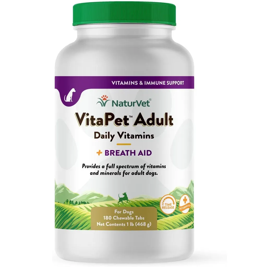 NaturVet VitaPet Adult Plus Breath Aid Chewable Tablets Multivitamin for Dogs