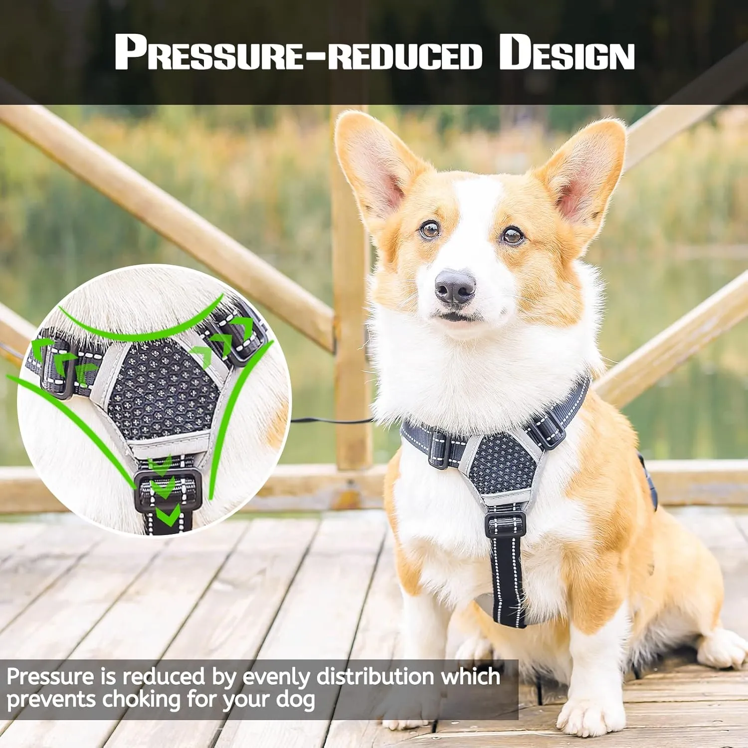 No Escape Dog Harness, Escape Proof Harness, Fully Reflective Harness with Padded Handle, Breathable,Durable, Adjustable Vest for Medium Dogs Walking, Training, and Running Gear (Black, M)