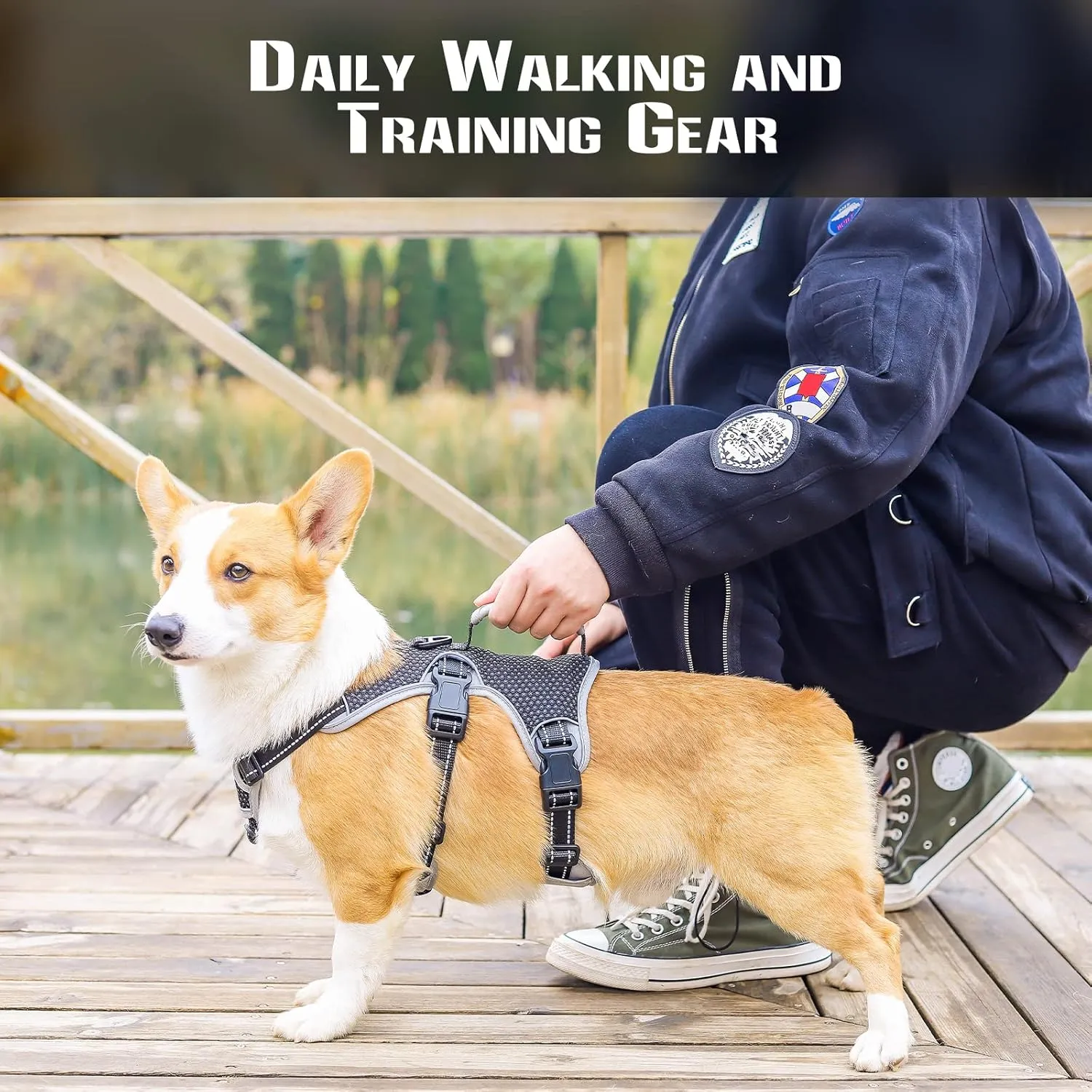 No Escape Dog Harness, Escape Proof Harness, Fully Reflective Harness with Padded Handle, Breathable,Durable, Adjustable Vest for Medium Dogs Walking, Training, and Running Gear (Black, M)