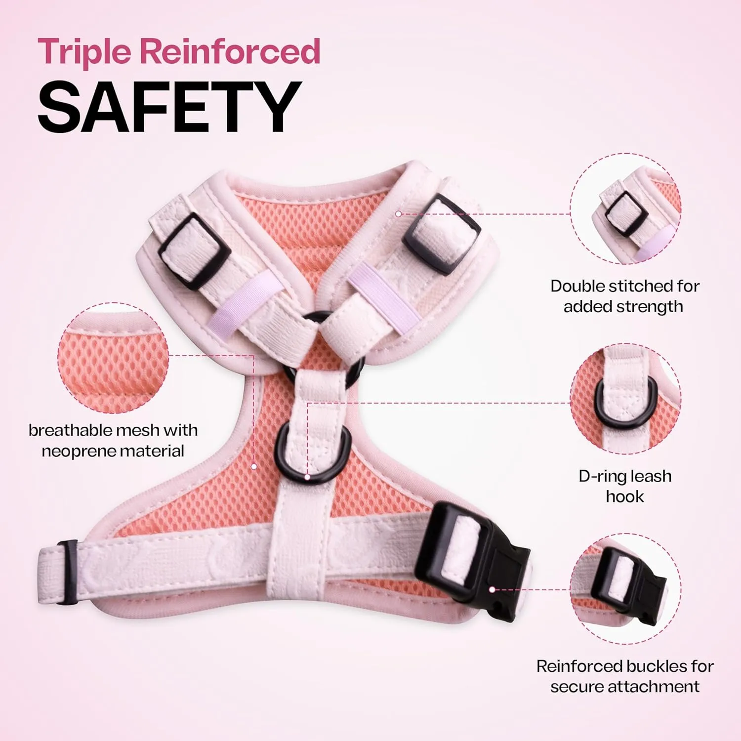 No Pull Puppy Harness and Leash Set  No Choke Neoprene Dog Harness for Small Dogs (1525lbs)  Pink (S), Lightweight Breathable Mesh with Unique Heart Pattern, Adjustable Fit