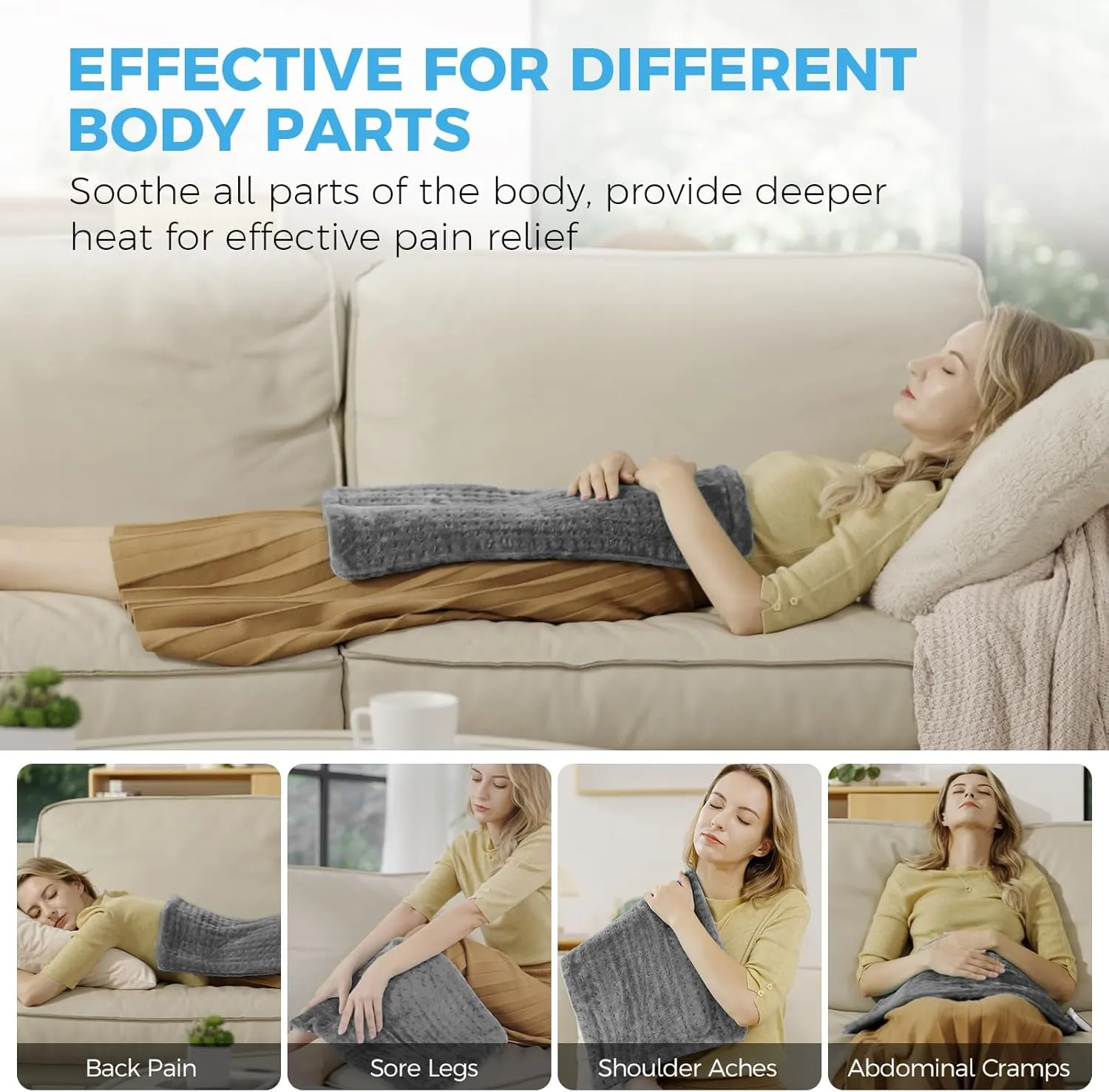 NOWWISH Heating Pad for Back Pain & Cramps Relief, Moist Heat Pad for Neck & Shoulder, Auto Shut Off, Machine Washable, Christmas Gifts for Women, 12"x 24" Gray