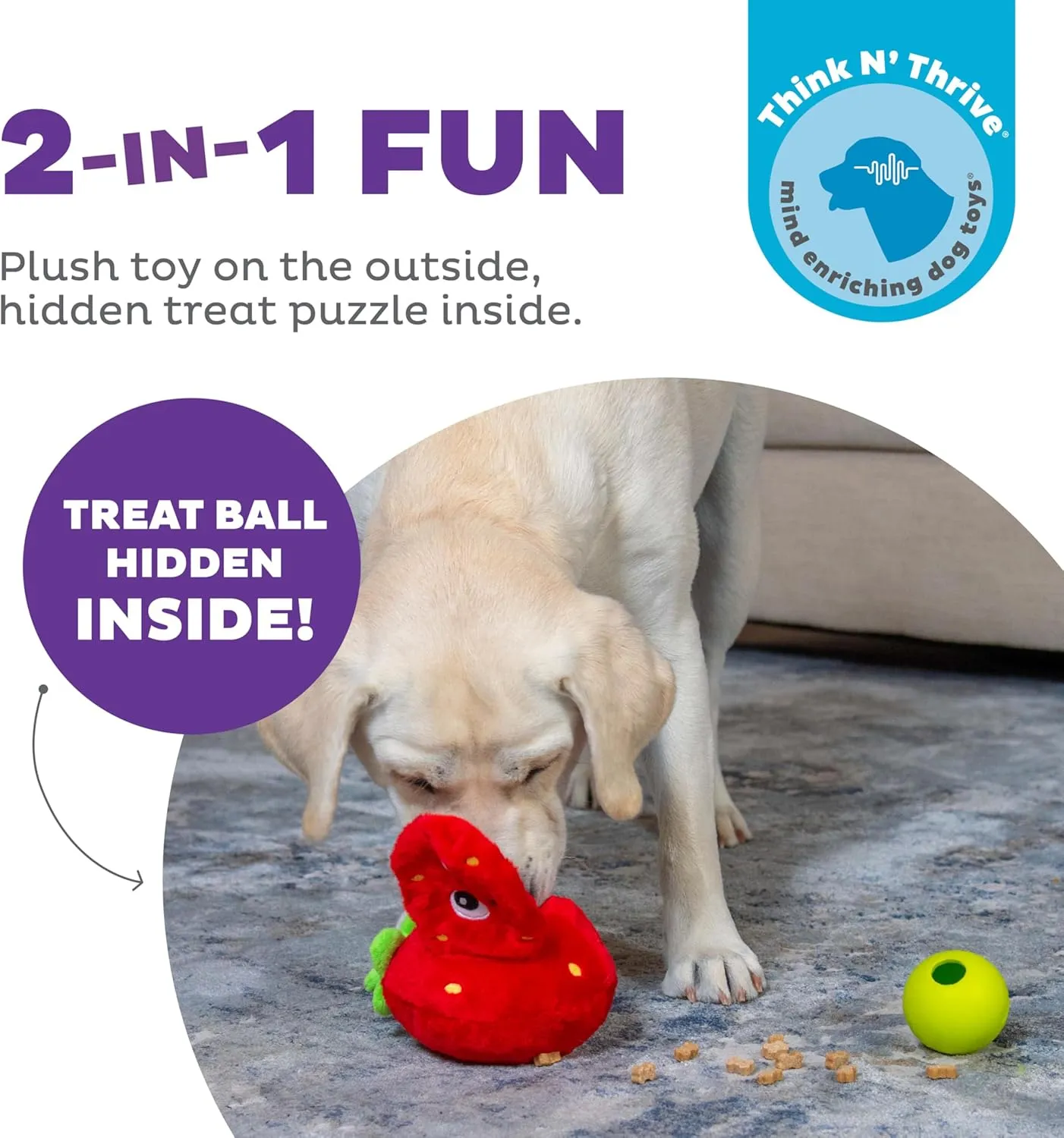 Outward Hound by Nina Ottosson Fruity Findz Interactive Plush Dog Puzzle with Treat Ball Dog Enrichment Toys, Plush, Red