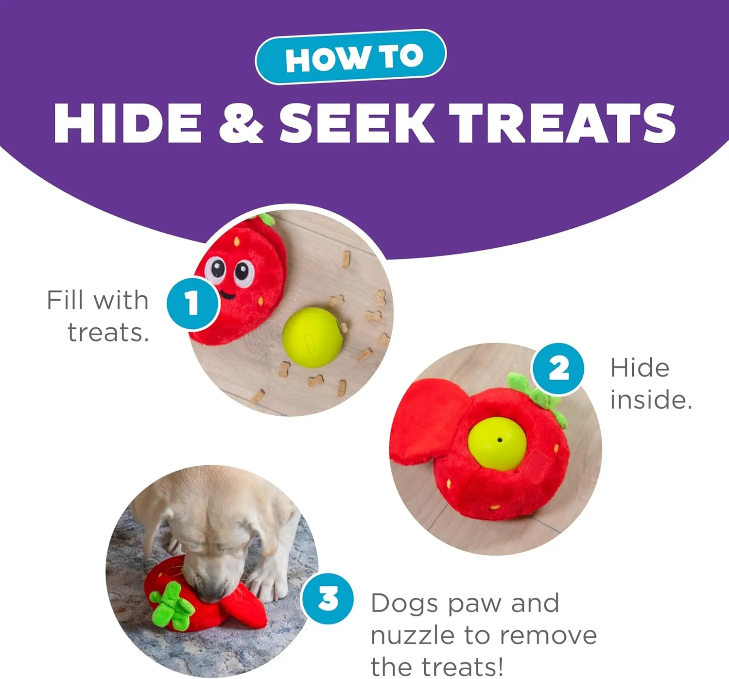 Outward Hound by Nina Ottosson Fruity Findz Interactive Plush Dog Puzzle with Treat Ball Dog Enrichment Toys, Plush, Red