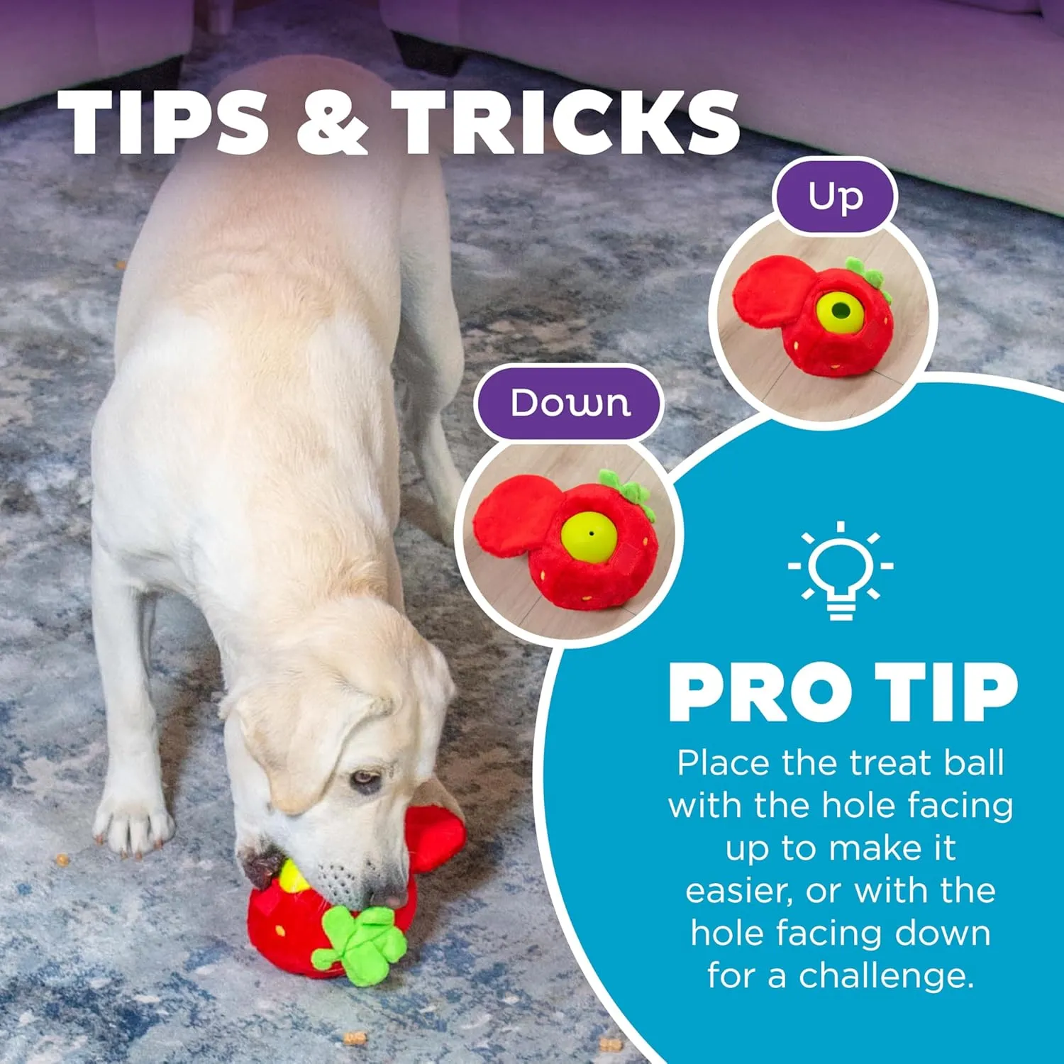 Outward Hound by Nina Ottosson Fruity Findz Interactive Plush Dog Puzzle with Treat Ball Dog Enrichment Toys, Plush, Red