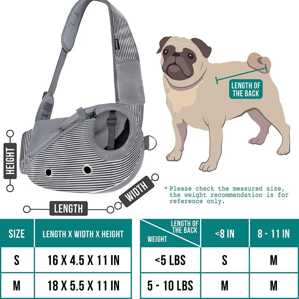 PetAmi Dog Sling Carrier for Small Dogs, Puppy Carrier Sling Purse, Dog Bags For Traveling, Carrying Bag to Wear Medium Cat, Adjustable Crossbody Pet Travel Poop Bag Dispenser, Max 5 lbs, Stripe Black