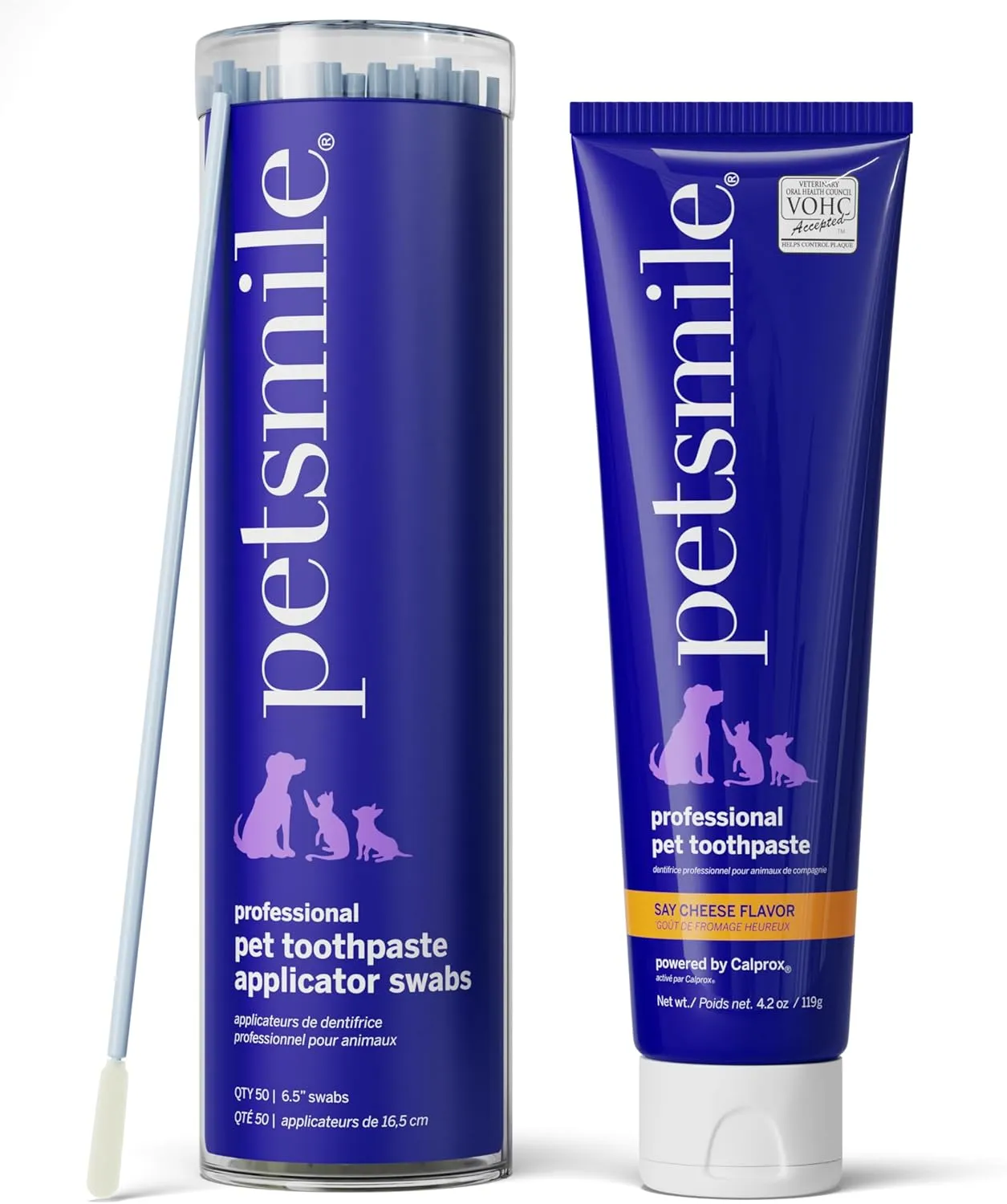 Petsmile Professional Pet Toothpaste Kit - Cat & Dog Applicator Swab & Toothpaste - Control Plaque, Tartar & Bad Breath - VOHC Accepted Toothpaste - Teeth Cleaning Supplies (Say Cheese, 4.2 Oz)