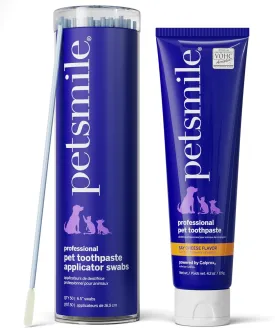 Petsmile Professional Pet Toothpaste Kit - Cat & Dog Applicator Swab & Toothpaste - Control Plaque, Tartar & Bad Breath - VOHC Accepted Toothpaste - Teeth Cleaning Supplies (Say Cheese, 4.2 Oz)
