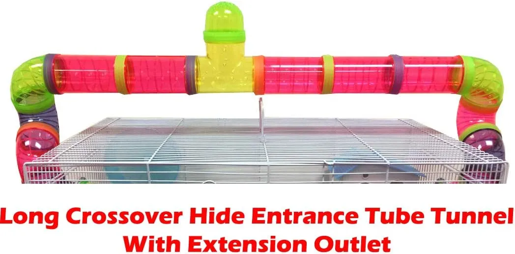 Pink Extra Large 23" Habitat Hamster Rodent Gerbil Mouse Mice Rat Wire Cage Long Crossing Tube & Deep Tray Expandable and Customizable 23.2" L x 14" W x 15.7" H